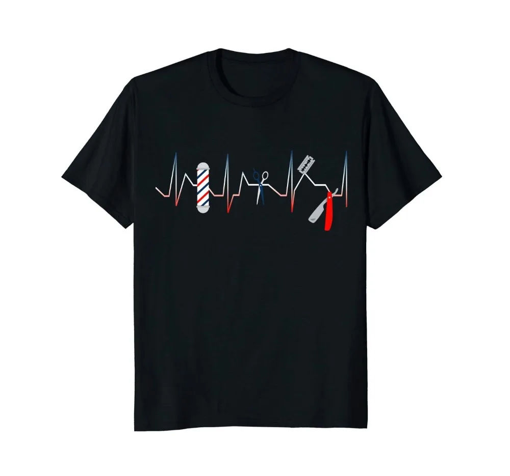

Barber Pole Funny Shirt Haircut Comb Blade Beard Heartbeat 2019 Summer Men'S High Quality Tees Nerd T Shirts