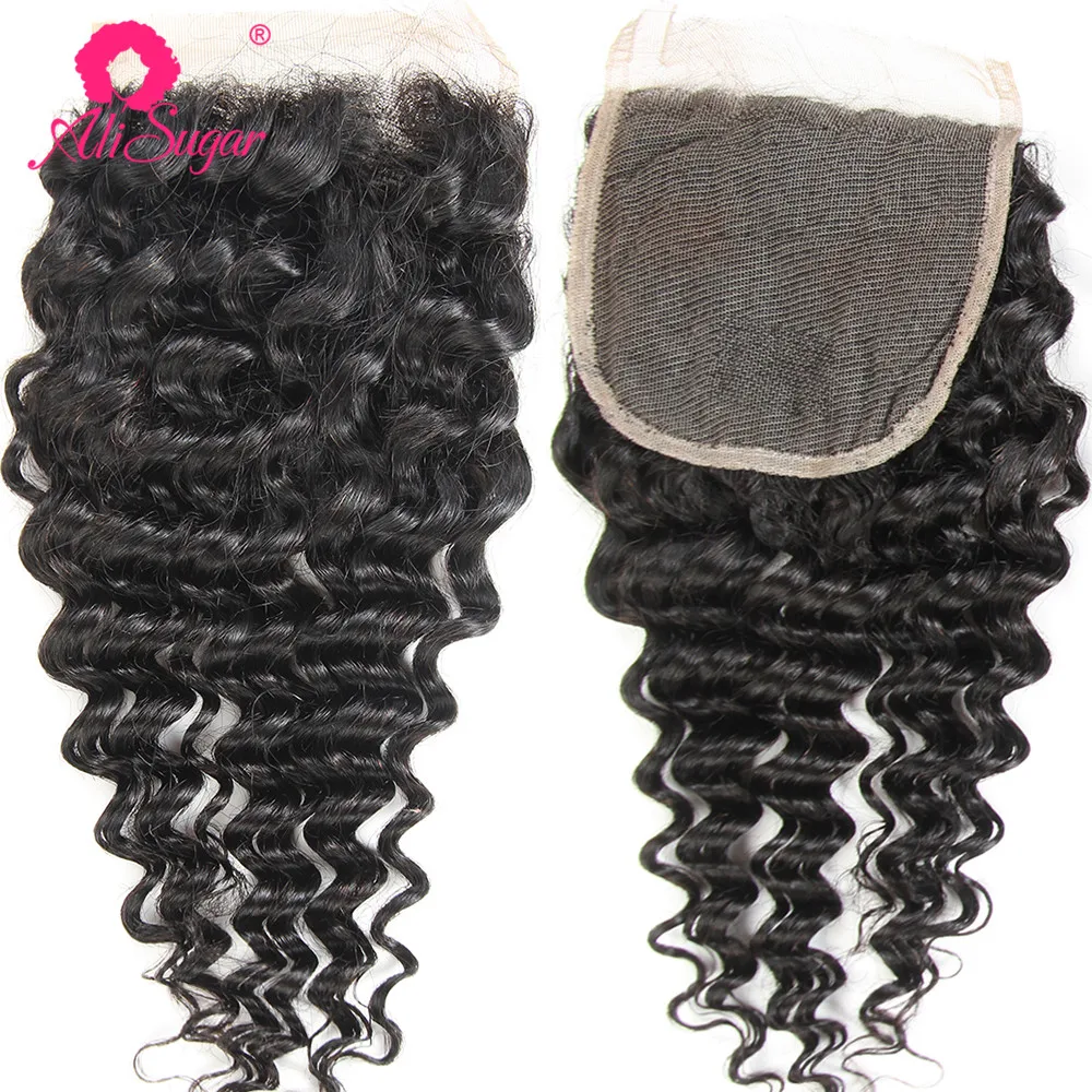 

Ali Sugar Hair Deep Wave Raw Virgin Hair 4*4 Lace Closure 100% Human Hair Extension Natural Color Free Shipping