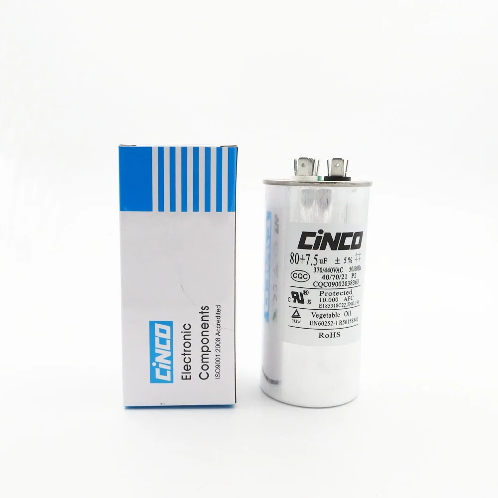 

80 uF + 7.5 uF 370/440VAC Run Capacitor Air Conditioner Compressor Motor Start CBB65 Aluminum Can P2 CBB65A-1 370V 440V
