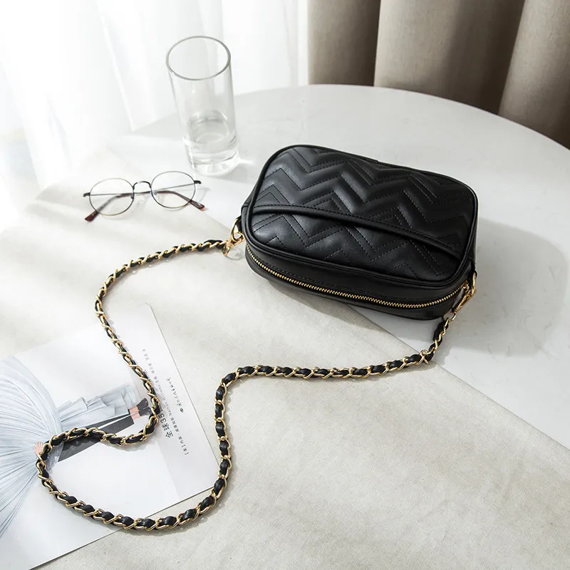 سلسلة المرأة حقيبة ساع صغيرة بو الجلود Crossbody أكياس للفتيات أسود تصميم حقائب كتف محفظة جيب للهاتف الخليوي bolsas