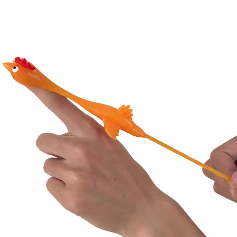 11.5CM Funny Laugh Rubber Chicken Stretchy Flying Turkey Finger Birds