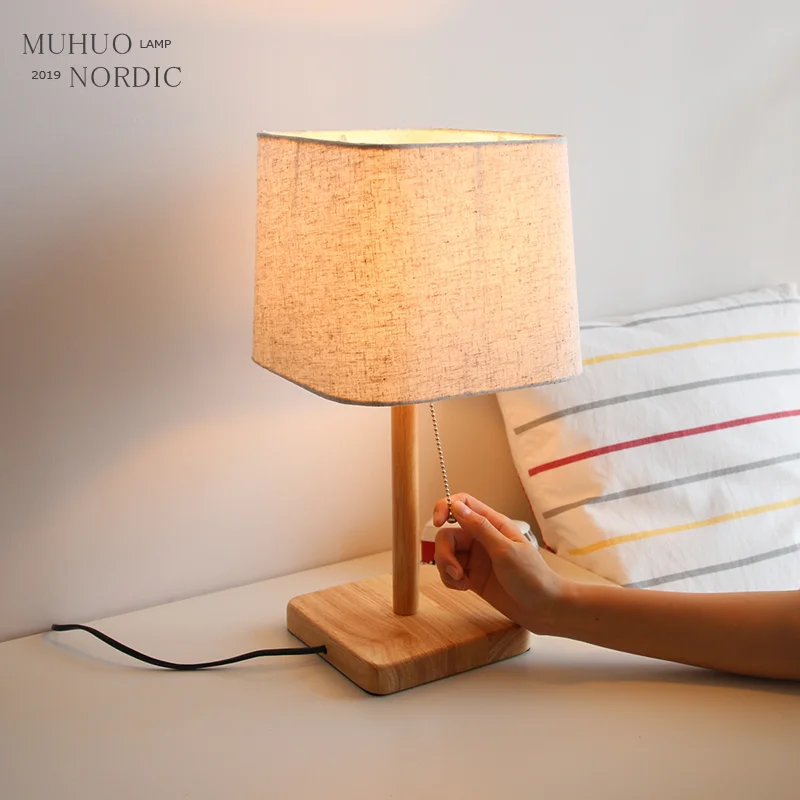 

Modern Wood Linen Bedside Minimalist Table Lamp E27 AC 110V-240V US Plug Student Table Lamp Bedroom Indoor Bedside Lamp