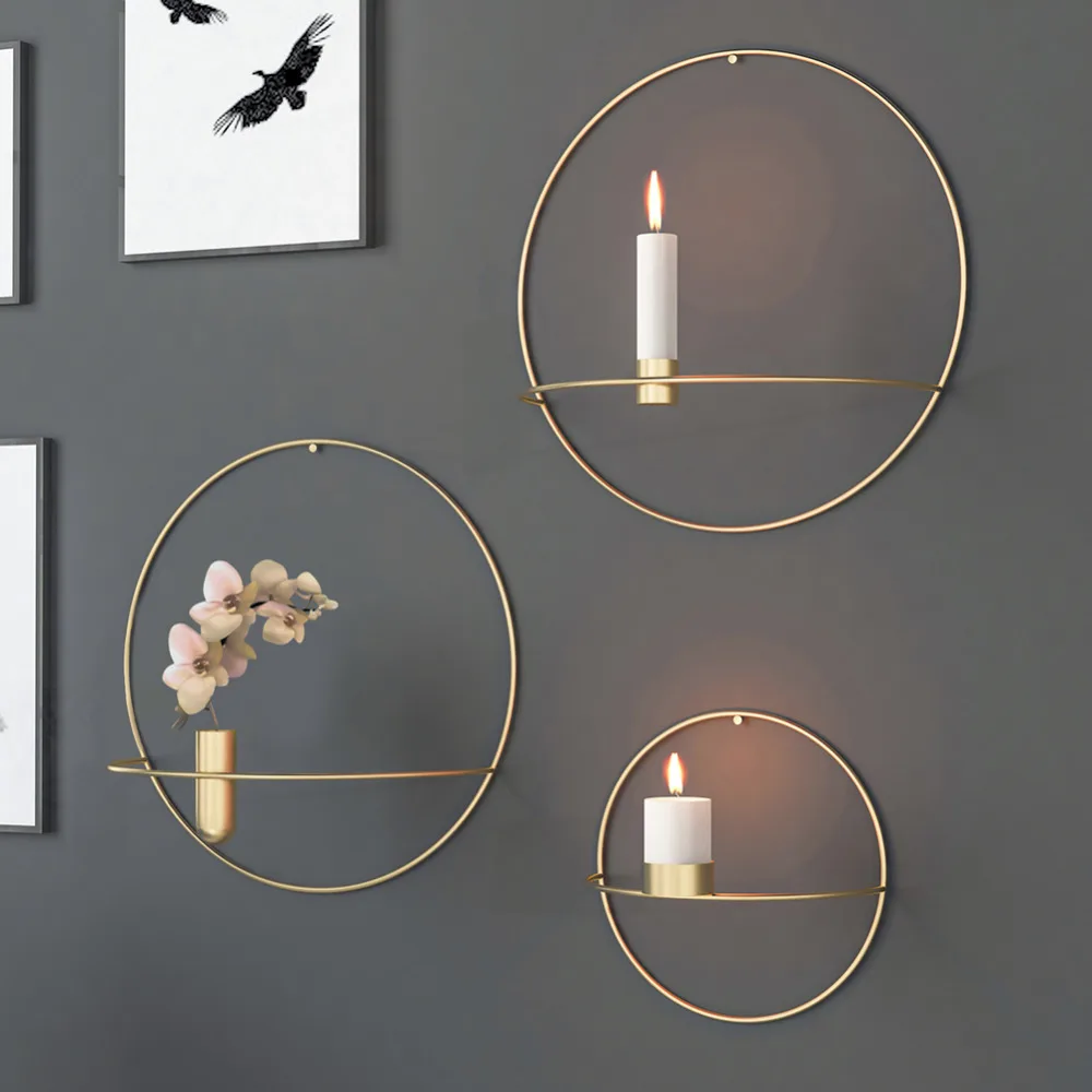 

Nordic Style 3D Geometric Round Candlestick Metal Wall Candle Holder Sconce Home Ornaments DIY Home Decor