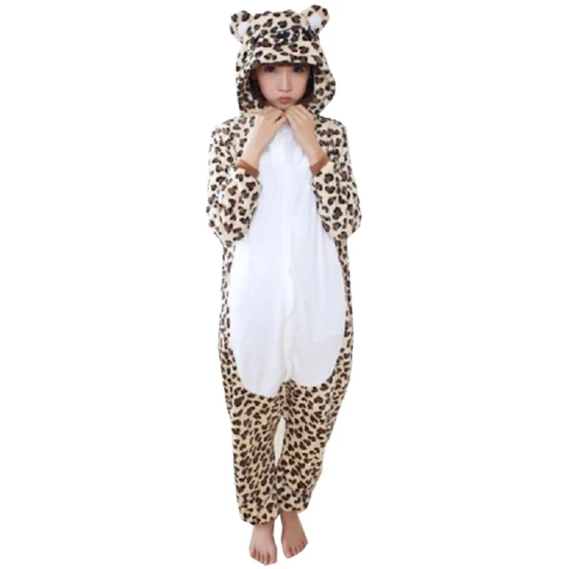 

Adorable Leopard Bear unisex adults Onesies flannel animal Pajamas one piece Pyjama Suits womens pijamas cosplay costume Robe