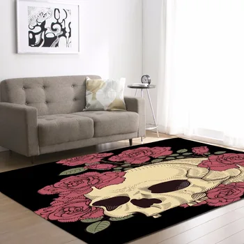 

2019 New 3D Pink Skull Printing Hallway Carpets, Bedroom Living Room Tea Table Rugs, Kitchen Bathroom Antiskid Mats alfombra