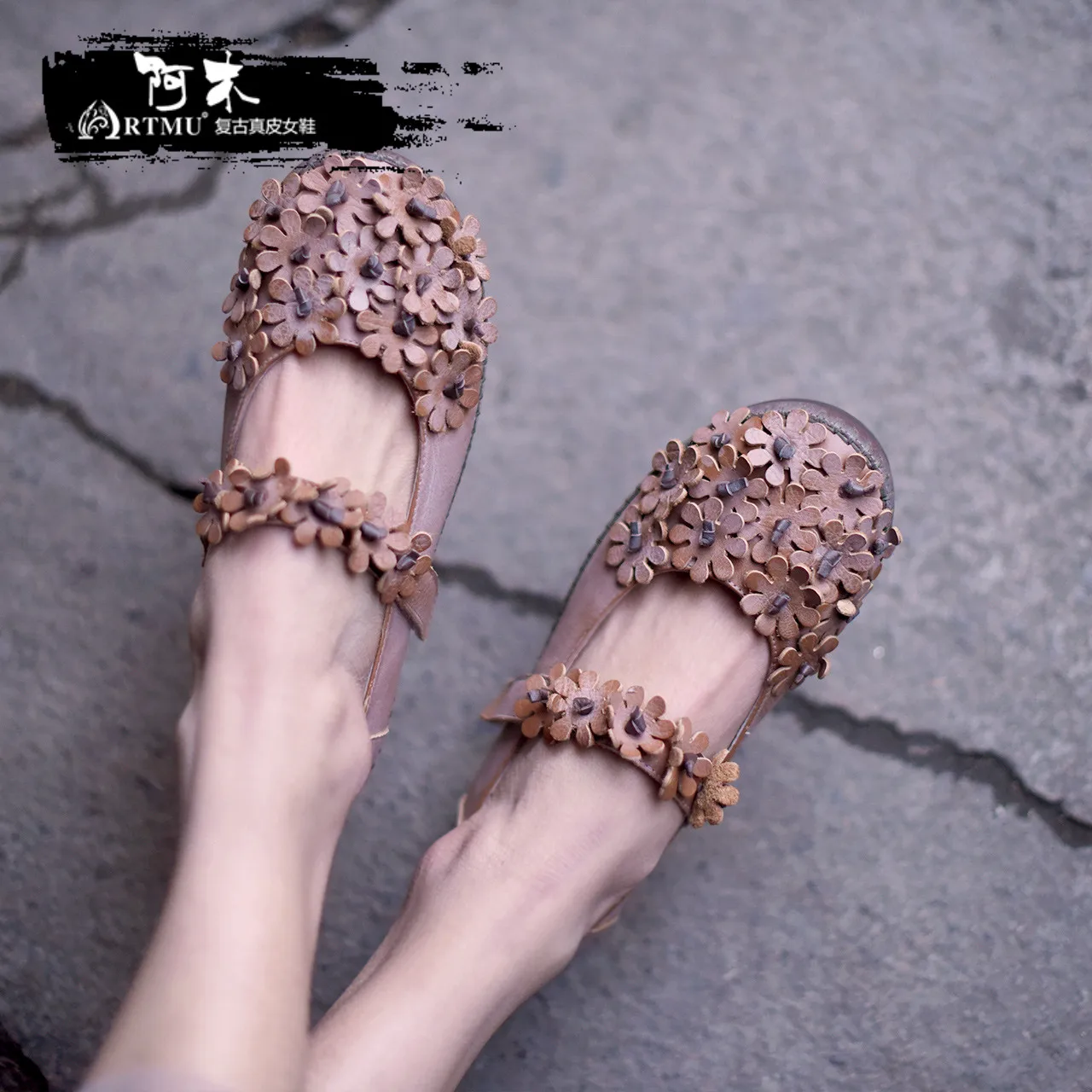 

Artmu Original Flowers Handmade Women Shoes 2018 New Shallow Mouth Comfortable Buckle Flat Shoes 301-6A