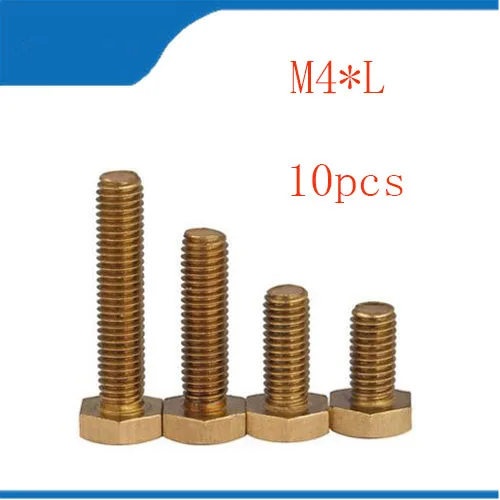 Free shipping 10pcs M4 m4*L Copper Metric Thread Screws DIN933 Brass Hexagon Bolt Hex Head Screw | Обустройство дома