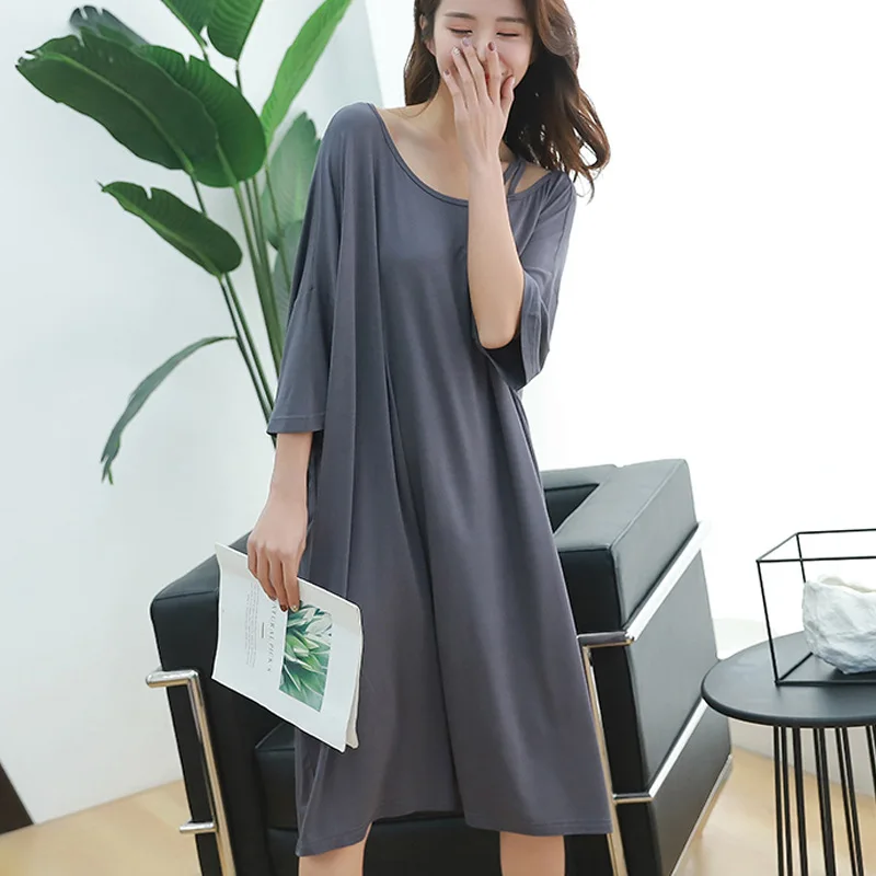 

2019 summer plus size night dress women loose soft sexy strapless sleepwear nightgowns sleepshirts sleepdress home outfits