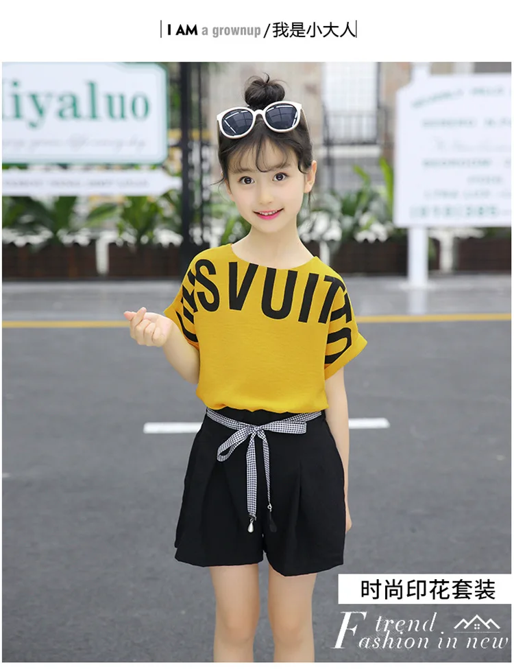 Summer Children Clothing Sets For Girls 2019 Fashion Letter Print Tshirts Tops Shorts Teenage Clothes 2Pcs Kids Suit 10 12 Years (1)