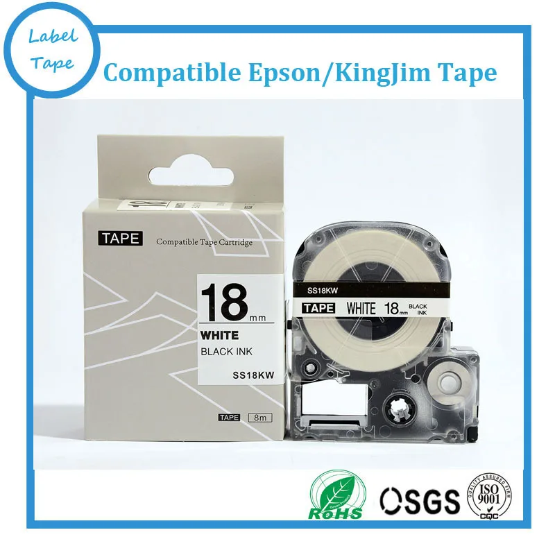 1 PK Black on white 18mm label tape SS18KW compatible for both KINGJIM
