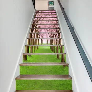 

Self-Adhesive Cherry Blossom Tree Green Grass Landscape Staircase Sticker Home Stairs Decoration