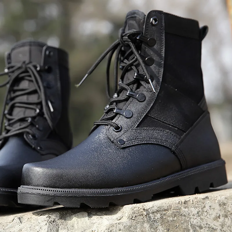 Черные Военные Тактические Сапоги мужские кожаные армейские мужские рабочие защитные ботинки со стальным носком Модные мотоциклетные ботинки