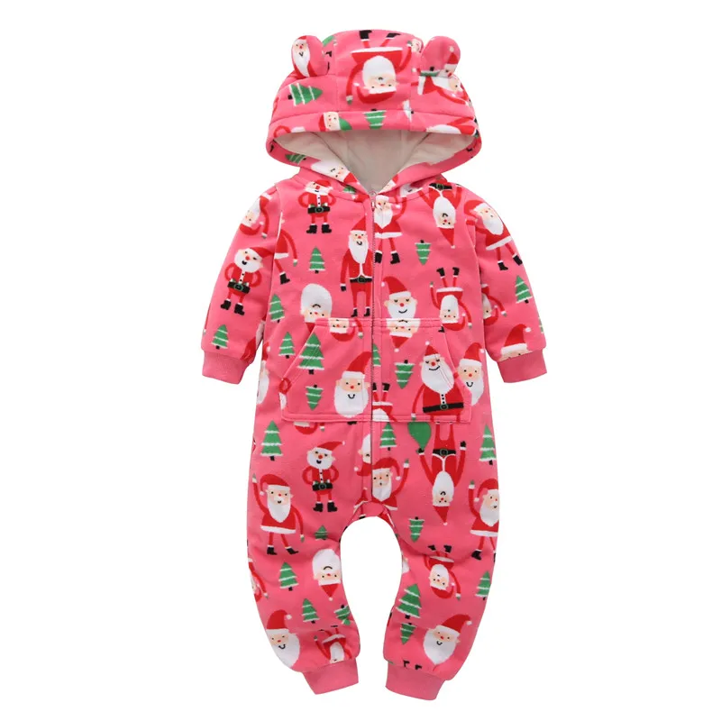 2018 Christmas cute baby boy one-piece hooded with zipper jumpsuit cotton cute baby girl clothes infantil winter outfits