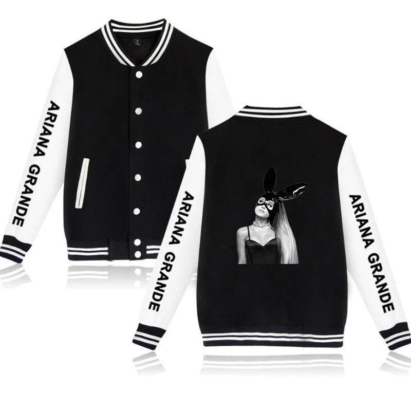 

American Singer Ariana Grande Women/Men Hoodie Sweatshirt Long Sleeve Fleece Baseball Uniform Winter Jacket Female Coat Outwear