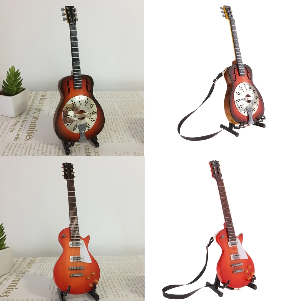 2pcs 1:6 Miniature Guitar Wooden Instrument Model for Home Decoration/Birthday Gifts and Music Lovers