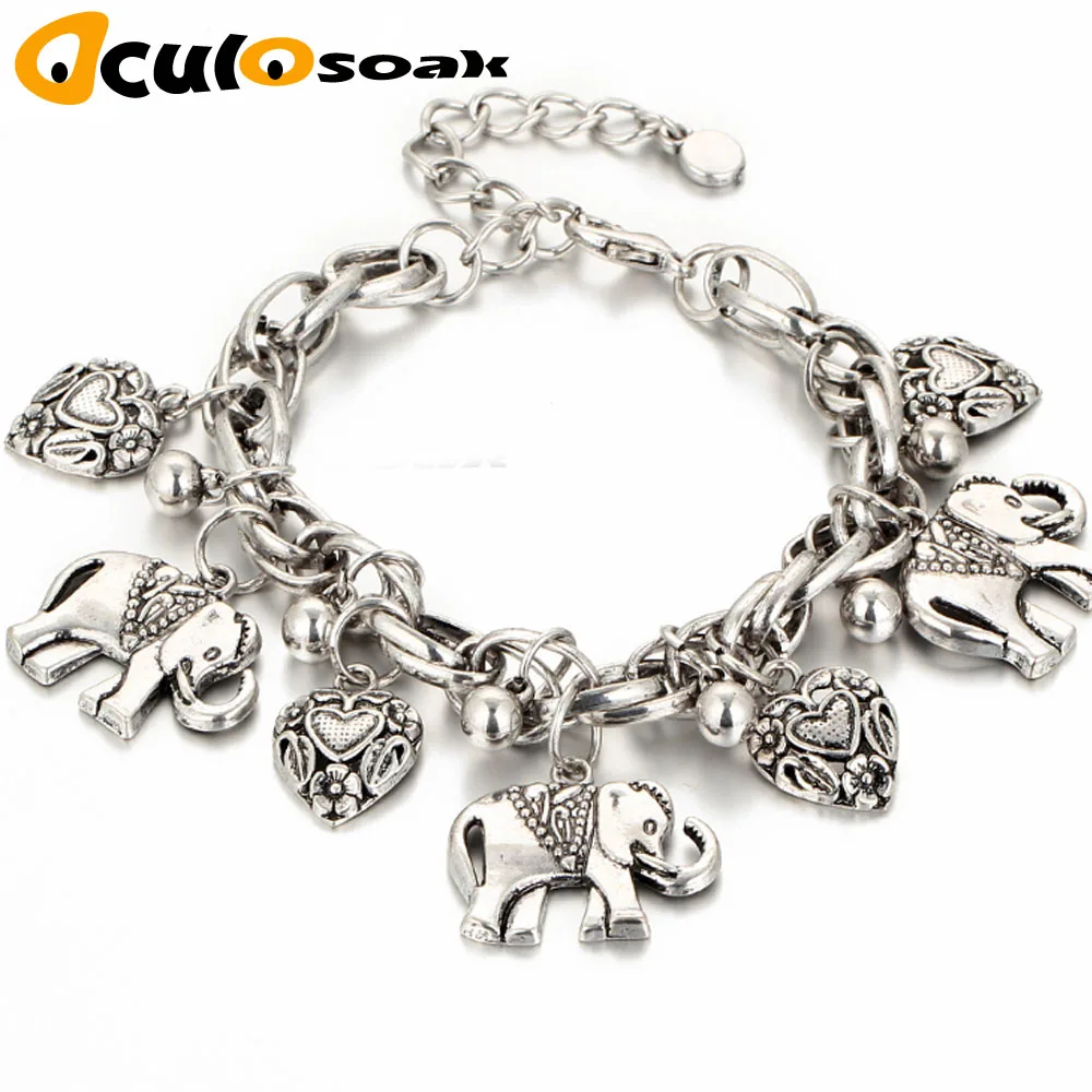 

Vintage Elephant Pendant Anklet Bracelet 2019 Fashion Brand Jewelry For Women Foot Chain Ethnic Plated Metal Heart Anklets