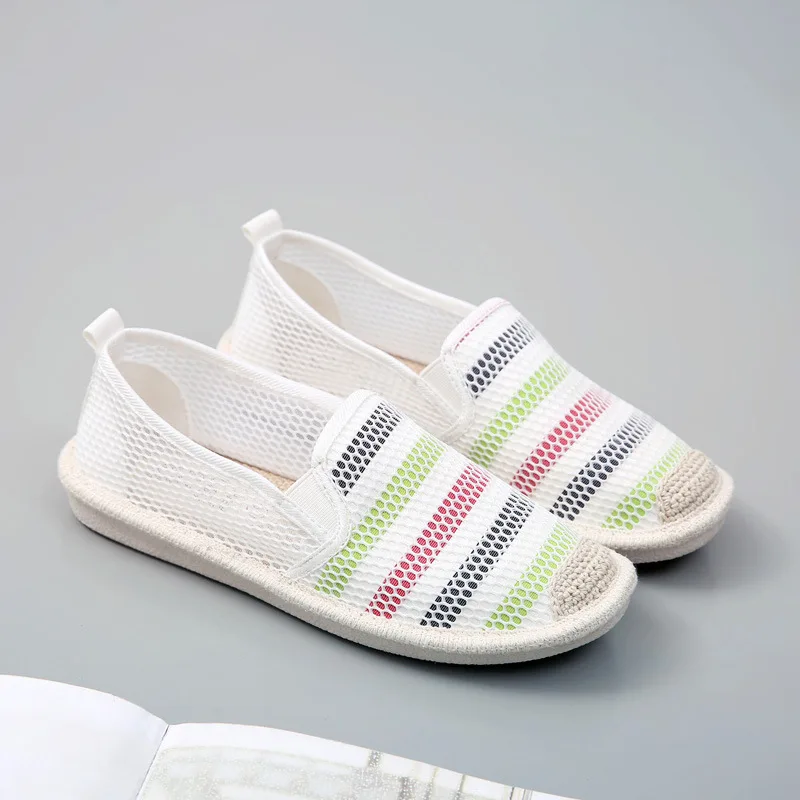 Женская обувь из сетчатого материала; Женская легкая дышащая обувь в полоску; мягкая обувь на плоской подошве в рыбацком стиле; повседневные Лоферы без застежки; эспадрильи; Новинка; сезон лето