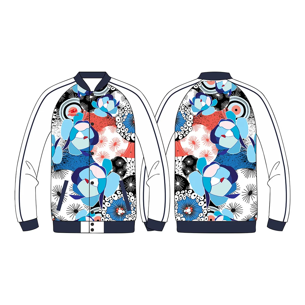 

Zhouka Mens Long Sleeve Baseball Jerseys Tracksuit Jackets Sublimation Printing 100% Polyester Breathable Shirts Baseball Jersey