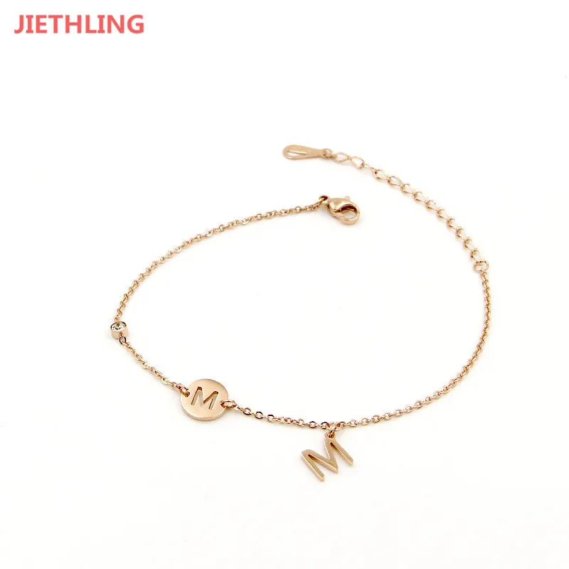 Women Anklet Jewels M Letter Ankle Strap With Single Crystal Rose Gold