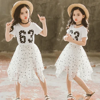 

Summer Girls Dress Kid Print Letter Dot Princess Perform Mesh Summer School Beautiful Dress Kid Clothes For Girls