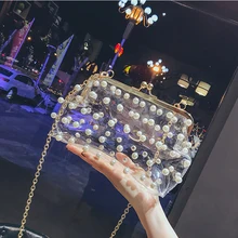 2018 Fashion Pearl Transparent PVC Women Messenger Bag Mini Hologram Laser Chains Shoulder Bag Girls Small Clutch Crossbody bags