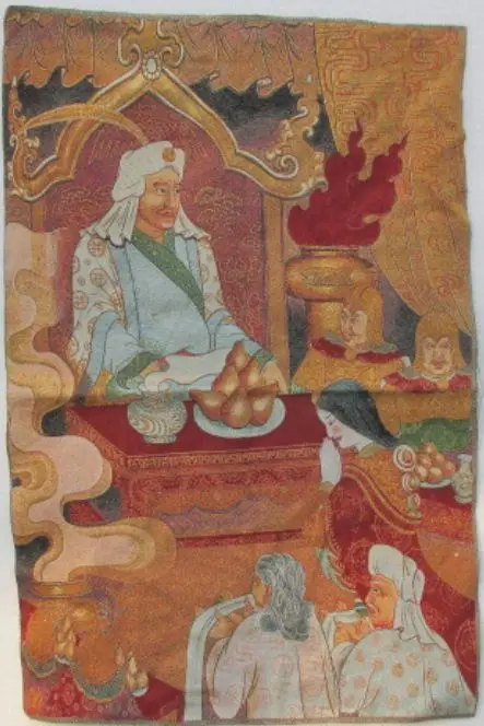 

A golden silk embroidery thangka ashoka in Tibet and Nepal