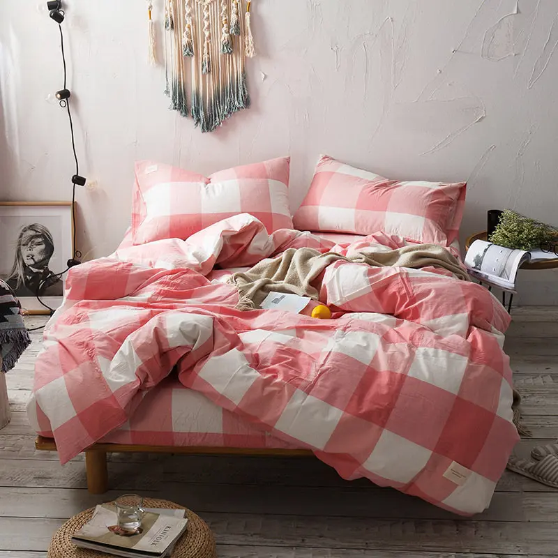 

Bedding set Hot Sale queen size Cotton adults Pink Pure color King Queen Duvet cover Bed sheet Black White Nordics XHS0119