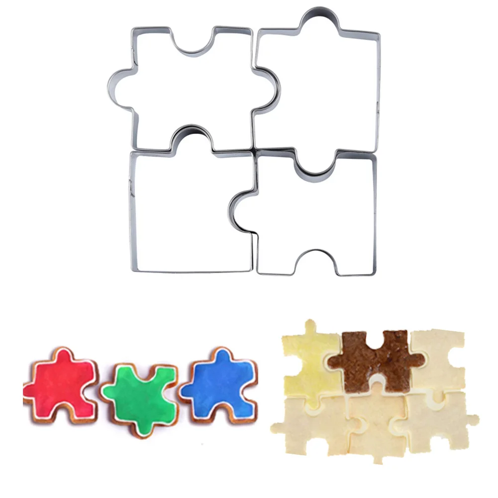4Pcs Stainless Steel Jigsaw puzzle Shape Cake Mold Cookie Cutter