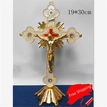 

Cross Figure Statue Christian Catholic Creative Bronze Statue Sacred Alloy Crafts Holiday Gift Home Garden Decorations