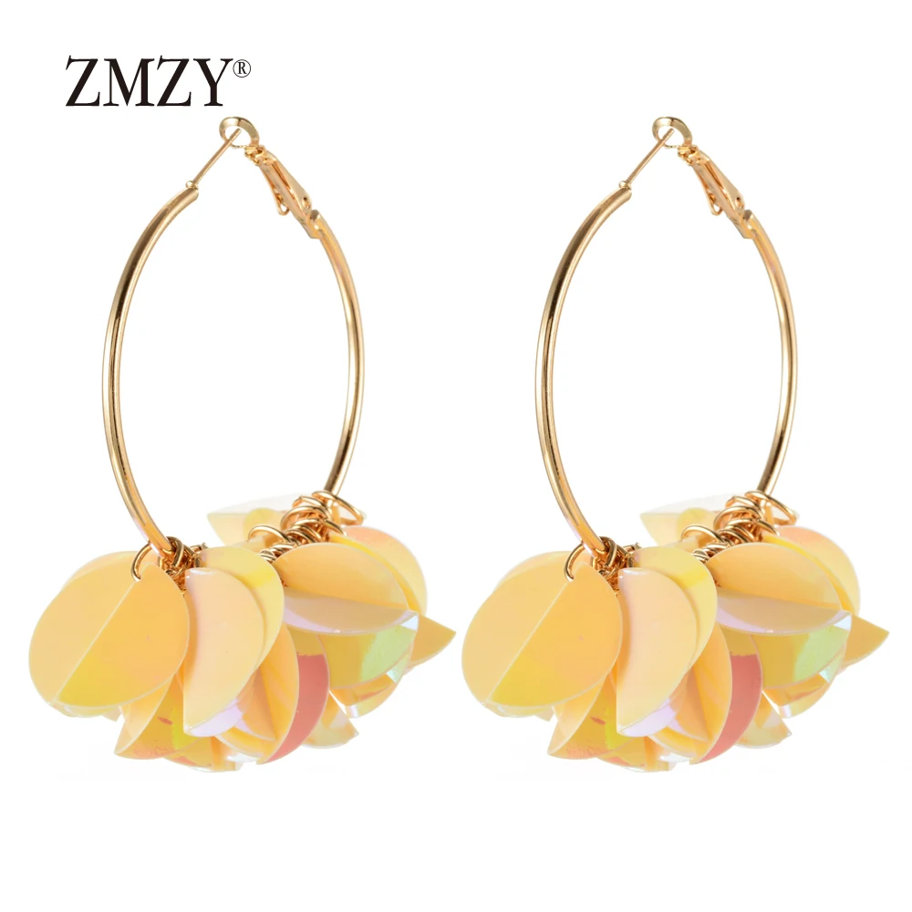 

ZMZY Wedding Colorful Shiny Sequins Huge Hoop Earrings for Women Bohemia Statement Circle Earrings Jewelry Gift