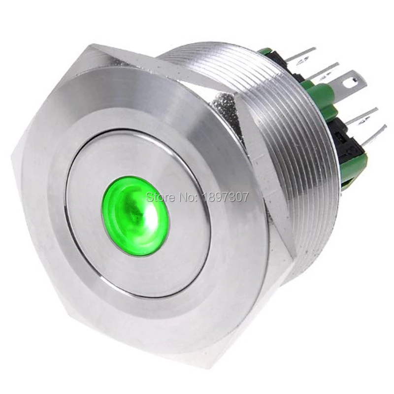 

25mm Green Dot illuminated Metal Vandal Resistant Switch Waterproof Momentary 1NO1NC CE, ROHS 6V,12V,24V,110V,230V