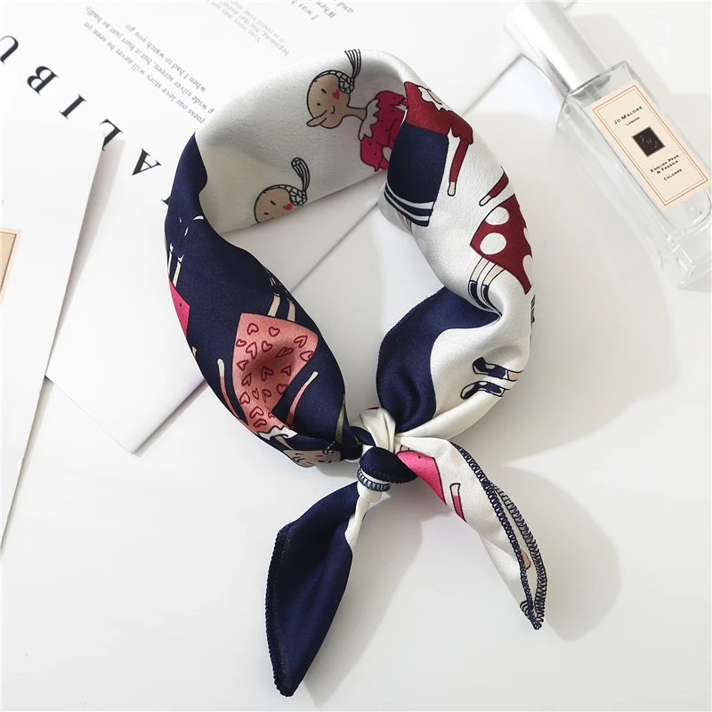New Summer Luxury Brand Silk Square Scarf For Women Plaid Shawls and Wraps Fashion Print Small Hair Neck hijabs foulard