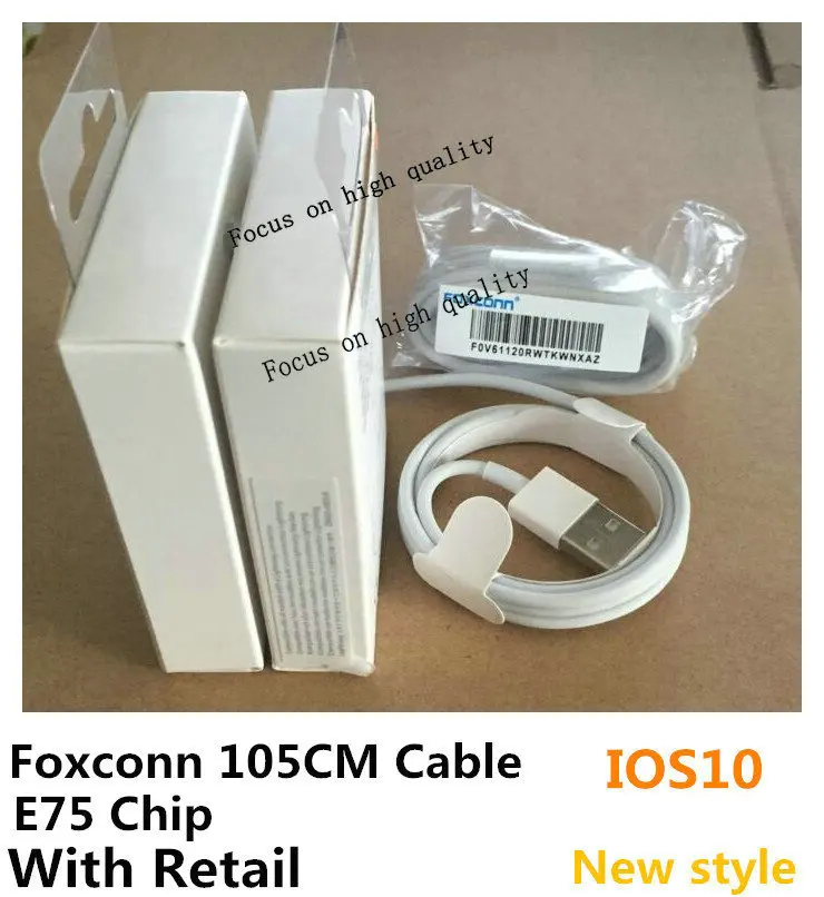 100Pcs/ New Style Genuine Original From Foxconn Factory E75 Chip OD 3.0mm Data USB Cable For iPhone 7 7 Plus iPad ios10 In Box