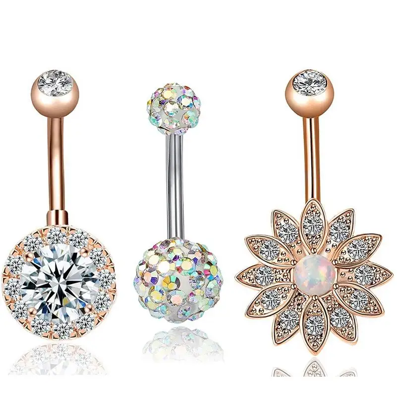 1/3/6Pcs/Set Surgical Steel Flower Pineapple Navel Piercings Belly Button Piercing Dangle Earrings Bar Sexy Body Jewelry | Украшения и
