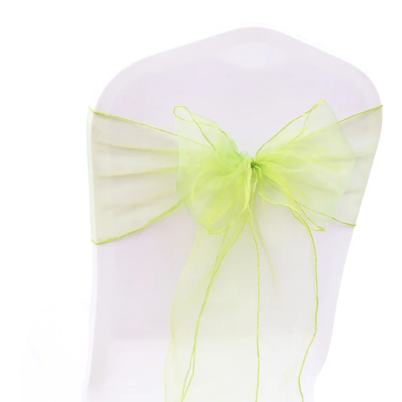 1 шт., 18x275 см, чехол для стула из органзы с поясом и галстуком-бабочкой, тюль для свадебного банкета, рождественского мероприятия, вечерние украшения - Цвет: Grass Green