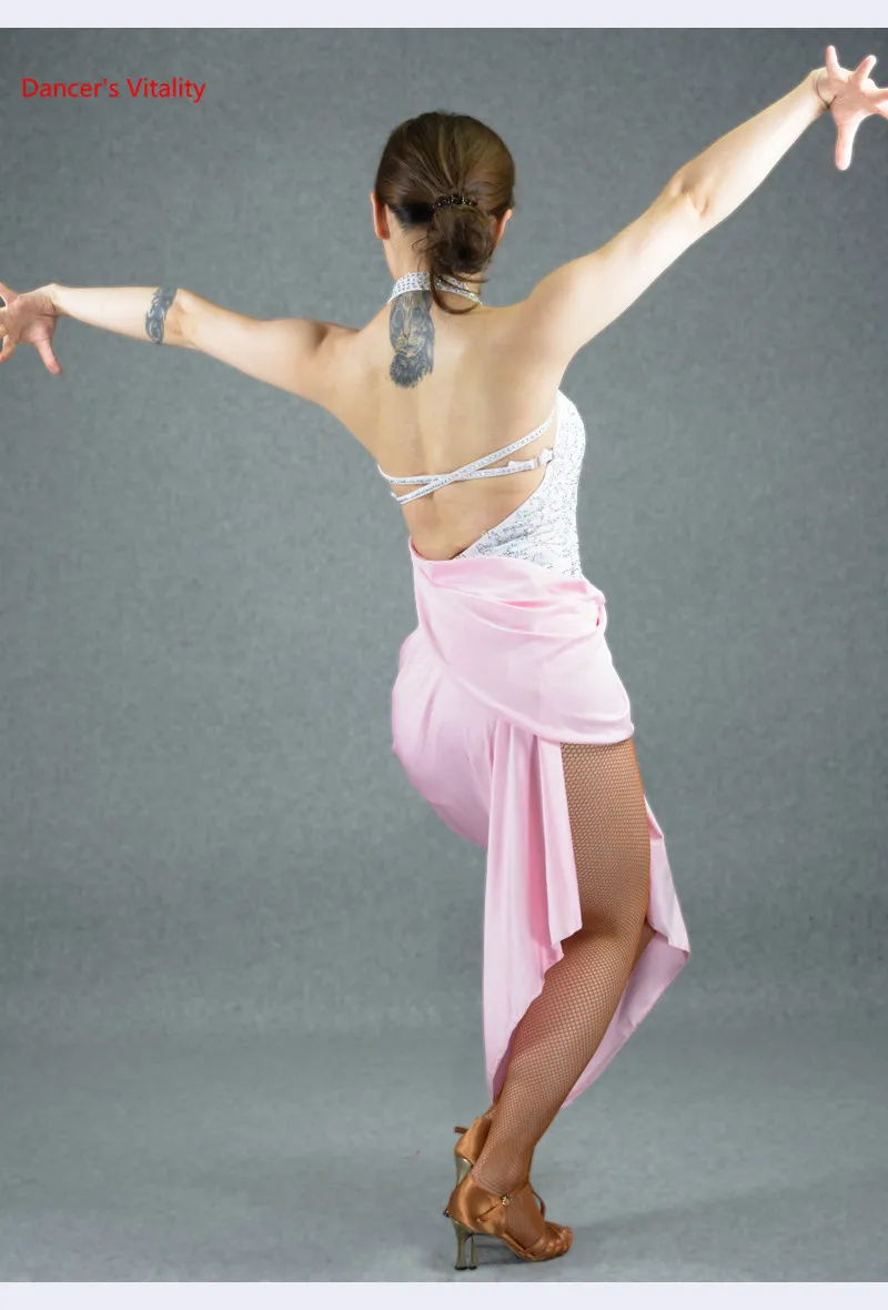 Роскошные бриллиантовые женские латинские танцы платье Мода Halterneck спинки платья женские латинские танцы сценические костюмы