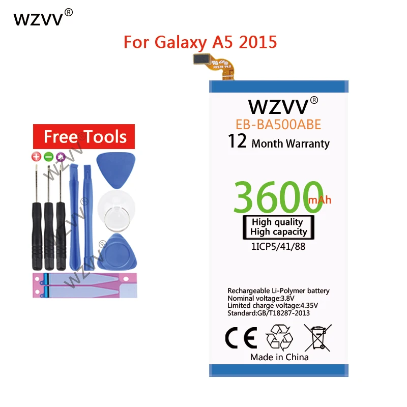 

wvzz 3600mAh battery EB-BA500ABE For Samsung Galaxy A5 2015 A5000 A5009 A500F A500H SM-A500F A500K SM-A500FU SM-A500 Batteries