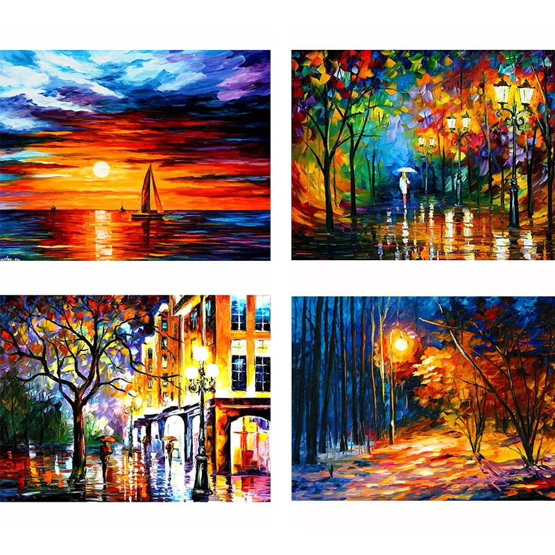 

DIY Oil Painting Square Diamond Embroidery Home Decor Sunset Street Oil Scenic Diamond Mosaic Painting Cross Stitch Kits