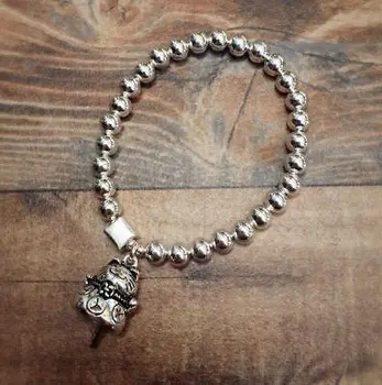 

New Pure 925 Sterling Silver 6mm Beads Bracelet with Wealth Cat Charm