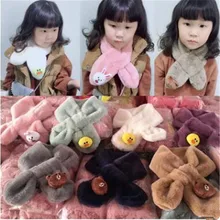 Корейские модные однотонные шарфы с искусственным кроличьим медведем и кроличьим мехом на осень-зиму для детей унисекс, Детские Accessories-ZOSWK005F для мальчиков и девочек