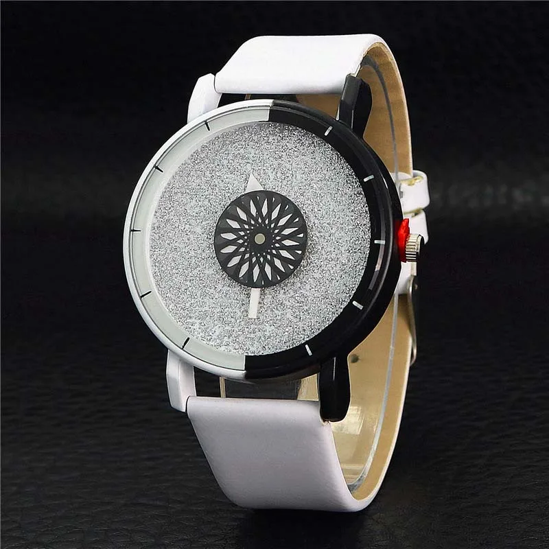 

Unique Women Bracelet Watch Simple Casual Double Color Flash Dial Watch Analog PU Leather Strap Clock Business Wristwatch LL@17