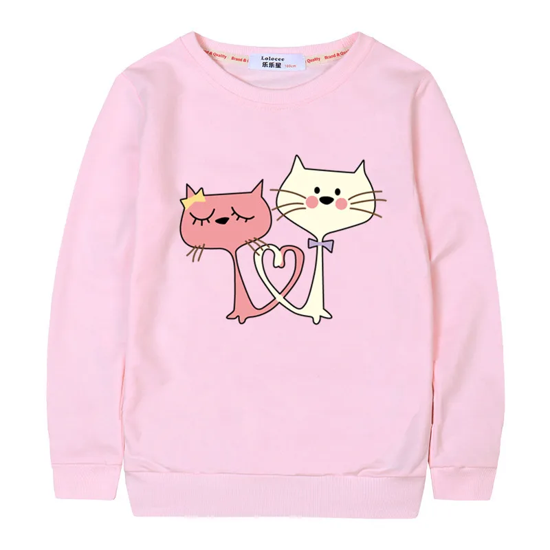 

Brand Sweatshirt Cute Cat Heart Shape Pattern Print Long Sleeve O-neck Pullover Youth Hipster Tops Tees Thin Hoodie