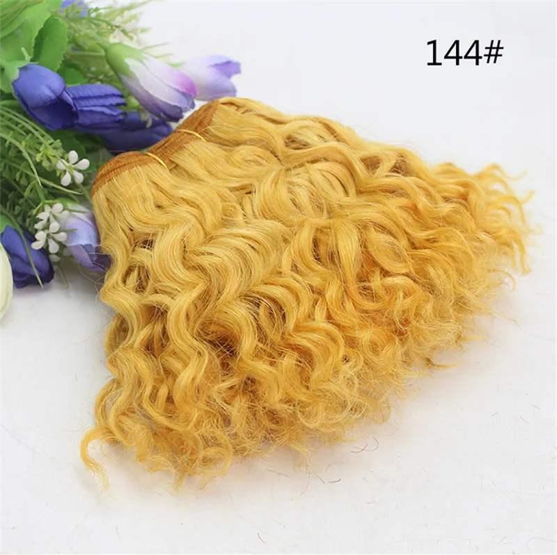 1 Piece Extension Wool Hair Wefts Khaki Yellow Red Color Curly Hair Wigs for BJD/SD/American Doll DIY Wigs - Цвет: 144