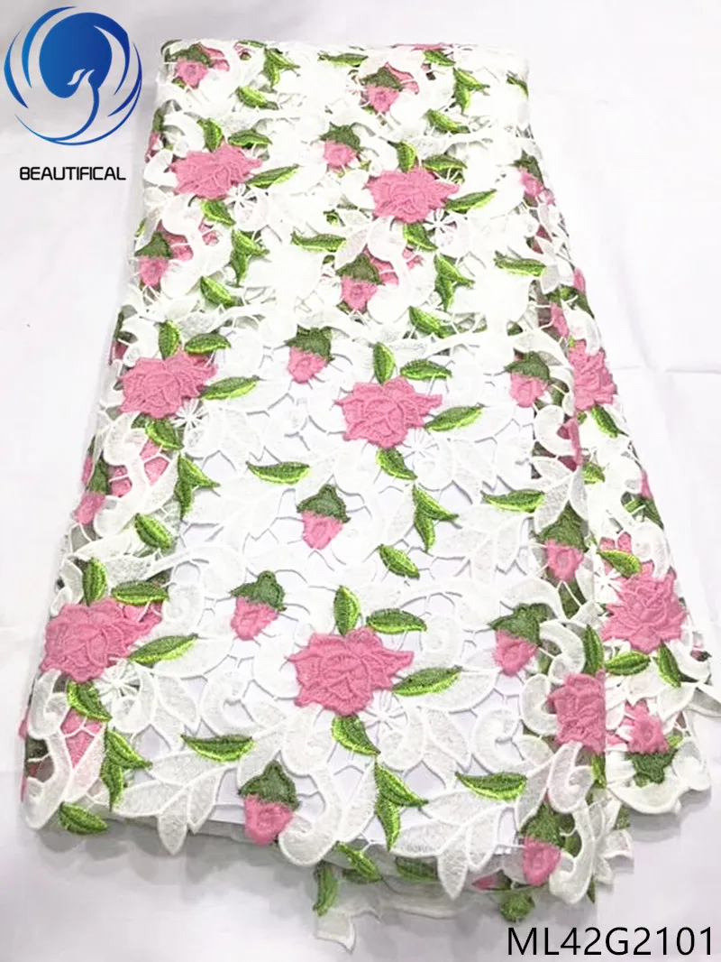 

BEAUTIFICAL Chemical lace fabrics Fashion rose flower embroidery nigerian guipure cord lace fabric for women dress ML42G21