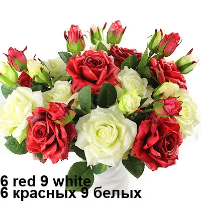 Настоящий букет розы с латексным покрытием, шелковые цветы для дома/свадьбы/Вечеринки, Декоративные искусственные цветы - Цвет: 6red 9white