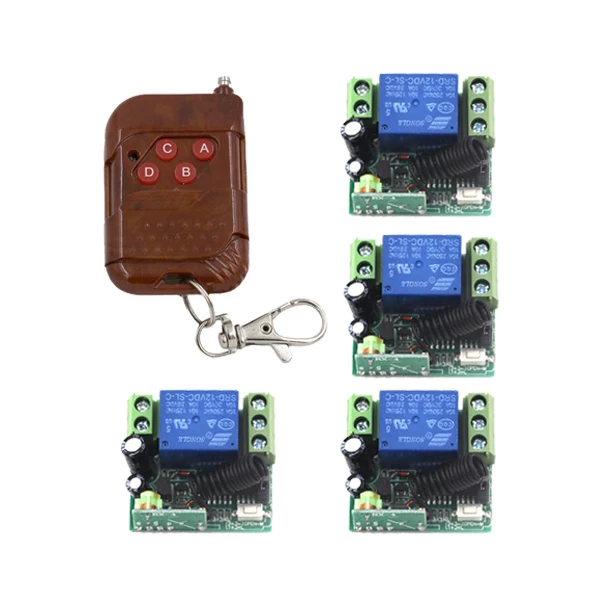 

DC 12V 1 ch RF wireless remote control switch 4 X 10A receiver +1 X peach wooden transmitter SKU: 5424