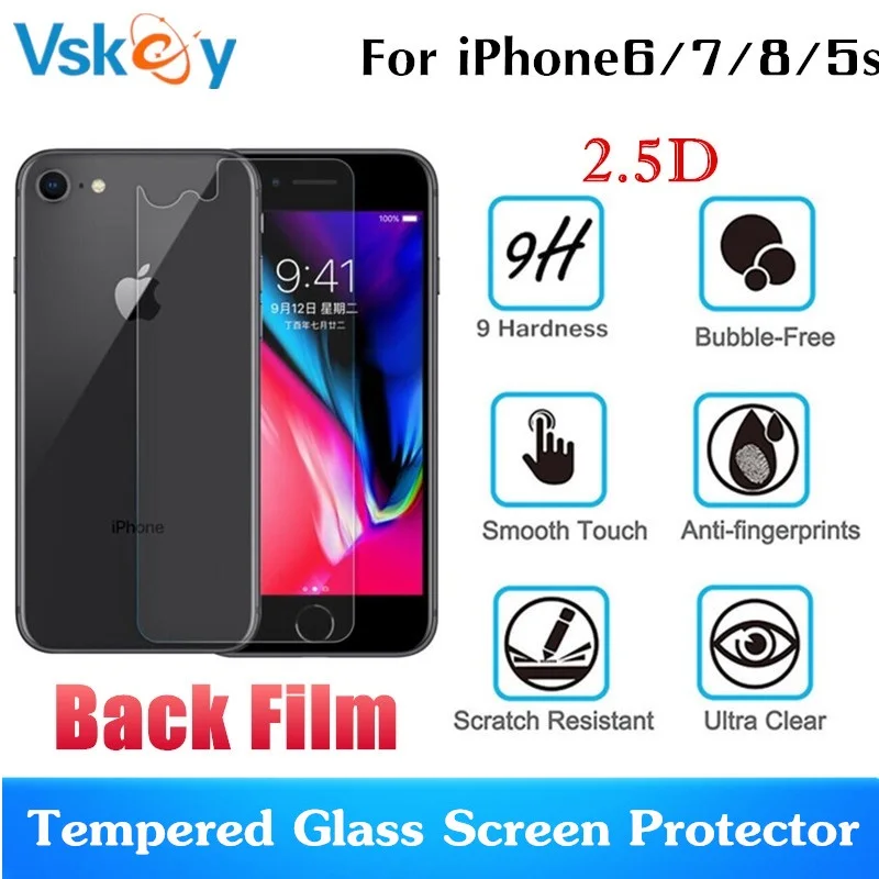

VSKEY 10pcs 2.5D Back Tempered Glass For iPhone 7 6 6s X Screen Protector iPhone 8Plus 5S Protective Back Film