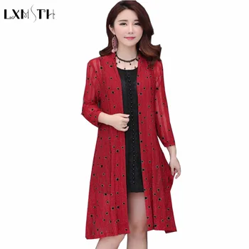 

LXMSTH Ladies Plus Size Long Cardigans Summer Women Casual Long Cardigan Print Chiffon Shirt Loose Sunscreen Clothing Coat 5xl