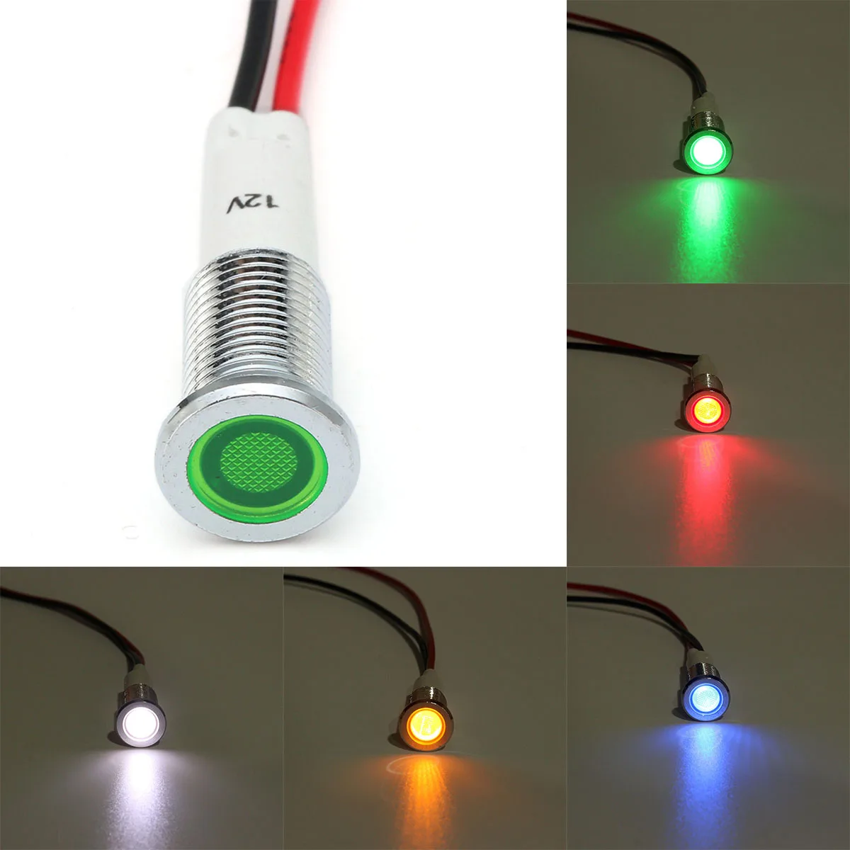 

Metal 10mm LED Panel Dash Directional Light Indicator Lamp Warning Lights Waterproof Car Truck Boat