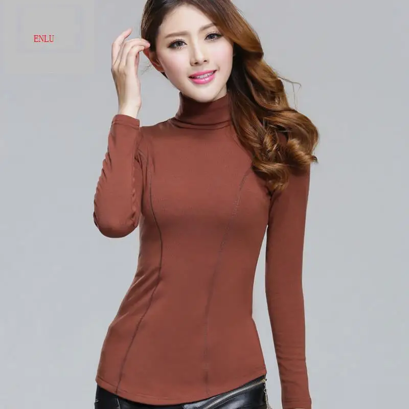 

Women's Natural Color Fleece sweaters With Long Sleeves slim turtleneck pullover Autumn winter female pullover Slim sweaters